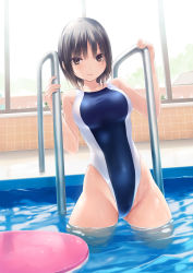 Rule 34 | 1girl, aoyama sumika, coffee-kizoku, competition swimsuit, highleg, highleg swimsuit, highres, looking at viewer, one-piece swimsuit, pool, swimsuit, tagme