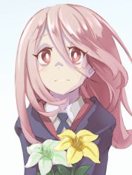 Rule 34 | 10s, 1girl, flower, highres, light purple hair, little witch academia, long hair, pink hair, red eyes, solo, sucy manbavaran, witch