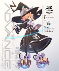 Rule 34 | 1girl, :3, :d, ahoge, backpack, bag, black dress, black hat, black pantyhose, blonde hair, blue eyes, breasts, clothes writing, dress, english text, fang, floating, full body, hat, heterochromia, highres, holding, holding tablet pc, holding wand, jet boots, large breasts, long sleeves, looking at viewer, magic circle, mecha musume, medium hair, messy hair, motion blur, open mouth, original, pantyhose, science fiction, side slit, smile, solo, tablet pc, takamine nadare, text background, wand, white footwear, witch, witch hat, yellow eyes, zipper, zipper pull tab