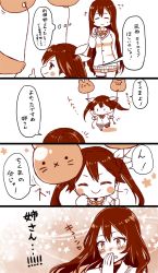 Rule 34 | 10s, 2girls, 4koma, alternate costume, balloon, blush, blush stickers, casual, chikuma (kancolle), comic, hair ribbon, highres, holding, kantai collection, kobone, long hair, monochrome, multiple girls, ribbon, smile, sweater, tone (kancolle), translation request, twintails, aged down