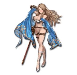 Rule 34 | 10s, 1girl, :o, arm up, armor, belt, breast hold, breasts, brown hair, buckle, cleavage, cygames, earrings, full body, gauntlets, granblue fantasy, grey hair, high heels, holding, jewelry, katalina (granblue fantasy), legs, crossed legs, long hair, long legs, looking at viewer, minaba hideo, nipples, official art, red eyes, scabbard, shawl, sheath, shoes, standing, sword, thigh strap, transparent background, water, weapon