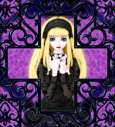 Rule 34 | 1girl, goth fashion, gothic lolita, kunishige keiichi, lolita fashion, nocturne, nocturne (kunishige keiichi), original, purple background, simple background, solo