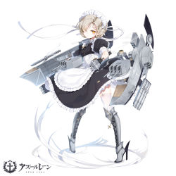Rule 34 | 1girl, anchor symbol, apron, azur lane, black dress, blush, boots, braid, breasts, buttons, chain, closed mouth, commentary request, copyright name, cross, cross-laced footwear, dress, dual wielding, expressionless, eyebrows, eyelashes, frilled apron, frills, full body, garter straps, grey footwear, hair over one eye, high heel boots, high heels, holding, knee boots, lace-up boots, legs apart, light brown hair, looking at viewer, machinery, maid, maid apron, maid headdress, maya g, official art, orange eyes, pigeon-toed, puffy short sleeves, puffy sleeves, ribbon, sheffield (azur lane), short hair, short sleeves, skindentation, sleeve cuffs, small breasts, smoke, solo, standing, tachi-e, thighhighs, torpedo, torpedo tubes, transparent background, turret, twin braids, underbust, waist apron, white apron, white background, white ribbon, white thighhighs, zettai ryouiki
