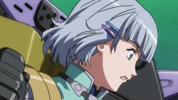 Rule 34 | animated, animated gif, blue eyes, bouncing breasts, breasts, cleavage, grey hair, large breasts, seolla schweizer, short hair, super robot wars