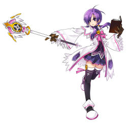 Rule 34 | 1girl, aisha landar, black thighhighs, blackjd83, book, bow, brooch, brown gloves, coat, elemental master (elsword), elsword, full body, gloves, jewelry, official art, pink bow, pink ribbon, purple eyes, purple hair, purple skirt, ribbon, shoes, short hair, skirt, solo, standing, standing on one leg, thighhighs, twintails, wand, white background