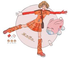Rule 34 | 1girl, bag, balancing, blonde hair, gloves, grey eyes, hara kiri, hello project, layered shirt, leg up, leg warmers, long sleeves, minimoni, morning musume, open mouth, outstretched arms, plaid, plaid skirt, pleated skirt, real life, shoes, short sleeves, short twintails, shoulder bag, skirt, solo, spread arms, star (symbol), twintails, yaguchi mari