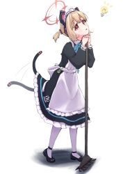Rule 34 | 1girl, afterimage, animal ear headphones, animal ears, apron, black dress, black footwear, blonde hair, blue archive, blush, cat tail, dress, fake animal ears, frilled apron, frilled dress, frills, full body, halo, headphones, long sleeves, maid, maid apron, maid headdress, meluwow, momoi (blue archive), momoi (maid) (blue archive), official alternate costume, pantyhose, parted lips, pink halo, red eyes, shoes, short hair, simple background, solo, tail, white apron, white background, white pantyhose