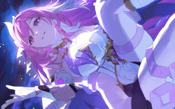 Rule 34 | 1girl, bare shoulders, breasts, detached sleeves, elysia (herrscher of human:ego) (honkai impact), elysia (honkai impact), gloves, hair between eyes, highres, honkai (series), honkai impact 3rd, large breasts, long hair, multicolored hair, parted lips, pink eyes, pink hair, pointy ears, smile, solo, teeth, thigh strap, two-tone hair, veil, white gloves, white hair, yagita (astronomie)