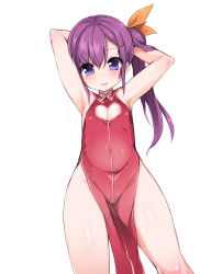 Rule 34 | 1girl, aisha landar, armpits, arms behind head, arms up, blue eyes, brown hair, china dress, chinese clothes, cleavage cutout, clothing cutout, dress, elsword, flat chest, hair ornament, hairclip, heart, heart cutout, highres, legs, long hair, looking at viewer, morino donguri, no panties, open mouth, original, pelvic curtain, red dress, ribbon, side ponytail, sleeveless, sleeveless dress, smile, solo, thighs, wide hips