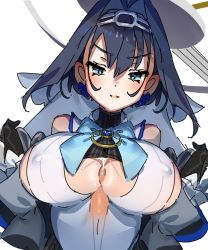 Rule 34 | 1boy, 1girl, blue eyes, blue hair, breasts, cleavage, covered erect nipples, cum, cum on body, cum on breasts, cum on upper body, ejaculation, ejaculation between breasts, hololive, hololive english, large breasts, ouro kronii, paizuri, virtual youtuber, waiwai