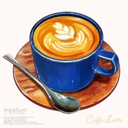 Rule 34 | cappuccino, coffee, coffee mug, cup, drink, food, food focus, food name, haruna macpro, highres, latte art, mug, no humans, original, saucer, spoon, white background