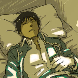 Rule 34 | 1boy, amestris military uniform, bed, black hair, day, expressionless, closed eyes, fullmetal alchemist, gloves, hand on own stomach, indoors, jacket, lowres, lying, male focus, mattsu, military, military uniform, open clothes, open jacket, pillow, roy mustang, shaded face, shirt, short hair, sleeping, sunlight, uniform, white gloves, white shirt, window