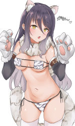 Rule 34 | 1girl, 2021, absurdres, animal ear fluff, animal ears, animal print, bare shoulders, bell, bikini, black hair, black hairband, blue collar, blush, breasts, brown background, chinese zodiac, closed mouth, collar, commentary request, cow ears, cow horns, cow print, cow print bikini, elbow gloves, fake animal ears, fake horns, fingerless gloves, gloves, gradient hair, grey hair, hair between eyes, hairband, hands up, happy new year, highres, horns, kneeling, long hair, multicolored hair, navel, neck bell, new year, nose blush, nyakonro (nekonro), princess connect!, print bikini, print gloves, print thighhighs, shiori (princess connect!), side-tie bikini bottom, simple background, small breasts, solo, swimsuit, tail, tail raised, thighhighs, tiger ears, tiger girl, tiger tail, v, very long hair, white bikini, white gloves, white thighhighs, year of the ox, yellow eyes
