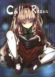 Rule 34 | 00s, black eyes, blonde hair, bonnet, book, bow, dress, drill hair, flower, long hair, mary janes, pantyhose, rose, rozen maiden, shinku, shoes, smile, solo, tousen, twintails, very long hair