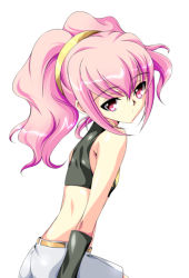 Rule 34 | 00s, anya alstreim, back, bare shoulders, code geass, expressionless, gloves, ka2, long hair, looking back, pink eyes, pink hair, shorts, solo, tank top
