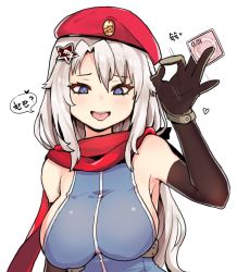 Rule 34 | 1girl, 9a-91 (girls&#039; frontline), armpits, beret, black gloves, blue eyes, blush, breasts, condom, elbow gloves, girls&#039; frontline, gloves, hair between eyes, hair ornament, handjob gesture, hat, holding, holding condom, korean text, large breasts, long hair, looking at viewer, nago purin, open mouth, red hat, red scarf, scarf, shirt, sideboob, silver hair, sleeveless, sleeveless shirt, solo, speech bubble, star (symbol), star hair ornament, translation request, upper body, white background