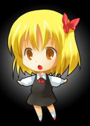 Rule 34 | 1girl, blonde hair, chibi, embodiment of scarlet devil, female focus, lowres, michii yuuki, outstretched arms, red eyes, rumia, solo, spread arms, touhou