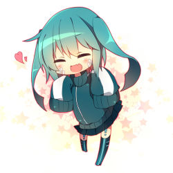 Rule 34 | 1girl, :d, abandon ranka, bad id, bad pixiv id, blue hair, ene (kagerou project), closed eyes, fang, heart, jacket, kagerou project, open mouth, skirt, smile, solo, track jacket, twintails, vocaloid