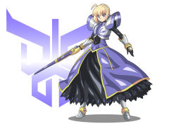 Rule 34 | 1girl, ahoge, armor, armored boots, armored dress, artoria pendragon (all), artoria pendragon (fate), blonde hair, boots, braid, buti-yu, crossover, fate/stay night, fate (series), gauntlets, hair bun, highres, holding, holding sword, holding weapon, kamen rider, kamen rider kuuga, kamen rider kuuga (series), purple eyes, rider-tan, saber (fate), shoulder armor, sidelocks, single hair bun, solo, sword, weapon