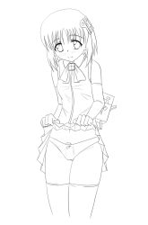 Rule 34 | 98-tan, blouse, clothes lift, flat chest, futanari, greyscale, lifted by self, monochrome, os-tan, panties, penis, shirt, simple background, skirt, skirt lift, sleeveless, sleeveless shirt, solo, thighhighs, underwear, white background