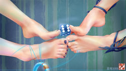 Rule 34 | 2girls, absurdres, anklet, barefoot, chinese commentary, close-up, dice, feet, feet only, foot focus, genshin impact, greek toe, highres, jewelry, multiple girls, nail polish, ningguang (genshin impact), ningguang (orchid&#039;s evening gown) (genshin impact), out of frame, paid reward available, purple nails, string, toenail polish, toenails, toes, xhb, yelan (genshin impact)