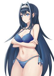 Rule 34 | 1girl, absurdres, alternate breast size, blue bra, blue eyes, blue hair, blue panties, bra, breasts, chinese commentary, cleavage, collarbone, crossed arms, dang fengshi yu shangfeng, hair behind ear, hair intakes, highres, hololive, hololive china, large breasts, navel, panties, parted lips, rosalyn (hololive), silver hairband, sitting, solo, transparent background, underwear, underwear only, virtual youtuber