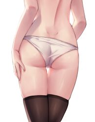 Rule 34 | 1girl, 200f (nifu), ass, back, black thighhighs, commentary request, dimples of venus, feet out of frame, head out of frame, highres, original, panties, simple background, skindentation, solo, standing, thigh gap, thighhighs, underwear, underwear only, white background, white panties