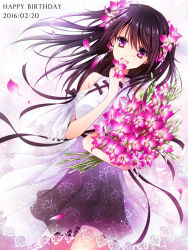 Rule 34 | 10s, 1girl, 2016, bad id, bad pixiv id, black hair, bouquet, breasts, d.gray-man, dated, drugstore04, flower, hair flower, hair ornament, happy birthday, lenalee lee, long hair, purple eyes, smile, solo, twintails