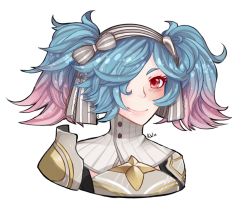 Rule 34 | 1girl, blue hair, blush, fire emblem, fire emblem fates, hair over one eye, multicolored hair, nintendo, peri (fire emblem), pink eyes, pink hair, simple background, twintails, two-tone hair