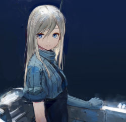Rule 34 | 10s, 1girl, asymmetrical clothes, bad id, bad pixiv id, blonde hair, blue eyes, blue theme, cropped jacket, expressionless, gloves, unworn gloves, unworn headwear, highres, jitome, kantai collection, long hair, machinery, shion (mirudakemann), short sleeves, solo, swept bangs, u-511 (kancolle)