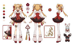 Rule 34 | 1girl, :d, arms at sides, blonde hair, blush, character sheet, china dress, chinese clothes, chinese knot, cleavage cutout, clothing cutout, color guide, commentary, dokibird (vtuber), double bun, dragon print, dress, english commentary, floral print, flower, frilled dress, frilled sleeves, frills, full body, green eyes, hair bun, hair flower, hair intakes, hair ornament, hair ribbon, hair rings, indie virtual youtuber, juliet sleeves, leg warmers, lolita fashion, long hair, long sleeves, looking at viewer, mandarin collar, multiple views, official art, open mouth, pantyhose, pom pom (clothes), puffy sleeves, qi lolita, rabbit, red dress, red footwear, red nails, red ribbon, ribbon, shoes, short dress, simple background, single leg pantyhose, smile, standing, stuffed animal, stuffed rabbit, stuffed toy, suuroku, tassel, tassel hair ornament, teeth, thigh strap, turnaround, twintails, upper teeth only, virtual youtuber, white background, white leg warmers, white pantyhose, white ribbon