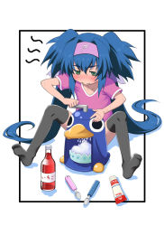 Rule 34 | 00s, blue hair, blush, crushed ice, food, green eyes, headband, ice, ice shaver, klan klein, long hair, macross, macross frontier, milk, nattokuou, shaved ice, solo, spoon, sweat, thighhighs, twintails, very long hair