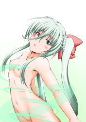 Rule 34 | 10s, 1girl, blue eyes, blush, breasts, einhard stratos, flat chest, green hair, heterochromia, lyrical nanoha, mahou shoujo lyrical nanoha, mahou shoujo lyrical nanoha vivid, nipples, nude, purple eyes, small breasts, solo, twintails
