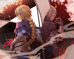 Rule 34 | 2girls, absurdres, armor, blonde hair, blue eyes, braid, breasts, fate/apocrypha, fate/grand order, fate (series), from behind, grey hair, headpiece, highres, jeanne d&#039;arc (fate), jeanne d&#039;arc (ruler) (fate), jeanne d&#039;arc alter (avenger) (fate), jeanne d&#039;arc alter (fate), jinlin, large breasts, long hair, looking at viewer, multiple girls, resolution mismatch, revision, short hair, single braid, smile, source smaller, upper body, very long hair, yellow eyes