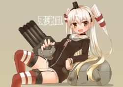 Rule 34 | &gt;:d, 10s, 1girl, :3, :d, aiming, aiming at viewer, amatsukaze (kancolle), brown eyes, character name, choker, dress, elbow rest, fang, garter straps, headgear, ico (green bullet), kantai collection, leaning back, long hair, long sleeves, looking at viewer, neckerchief, o o, open mouth, pillow, red thighhighs, rensouhou-chan, rensouhou-kun, sailor collar, sailor dress, silver hair, smile, striped clothes, striped thighhighs, thighhighs, two side up, v-shaped eyebrows, | |