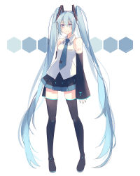 Rule 34 | 1girl, absurdly long hair, absurdres, black footwear, black skirt, black sleeves, blue eyes, blue hair, blue nails, blue necktie, boots, closed mouth, collared shirt, derivative work, detached sleeves, full body, hair between eyes, hair ornament, hatsune miku, highres, long hair, long sleeves, looking at viewer, marumaroneko, miniskirt, nail polish, necktie, pleated skirt, shirt, simple background, skirt, sleeveless, sleeveless shirt, sleeves past wrists, smile, solo, standing, tattoo, thigh boots, thighhighs, twintails, very long hair, vocaloid, vocaloid boxart pose, white background, white shirt, wing collar, zettai ryouiki