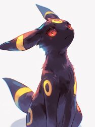 Rule 34 | :&lt;, animal focus, black fur, closed mouth, commentary request, creatures (company), game freak, gen 2 pokemon, highres, looking at viewer, nintendo, no humans, pokemon, pokemon (creature), red eyes, sitting, solo, umbreon, white background, yahiro4516