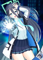 Rule 34 | 1girl, absurdres, aris (blue archive), black hair, blue archive, blue eyes, highres, kuwashiku (kwsk9849), long sleeves, looking at viewer, necktie, open mouth, shirt, solo, white shirt