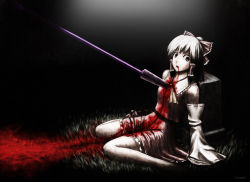 Rule 34 | 1girl, bad end, bad id, bad pixiv id, blood, bow, death, detached sleeves, female focus, hair bow, hakurei reimu, highres, impaled, japanese clothes, miko, polearm, short hair, solo, spear, tombstone, touhou, vincent (artist), weapon