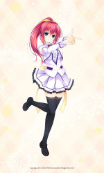 Rule 34 | 1girl, artist request, blue eyes, character request, female focus, long hair, natsume akari, otome ga irodoru koi no essence, ponytail, red hair, ribbon, smile, source request, thighhighs
