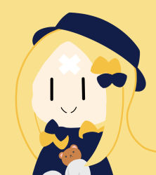Rule 34 | 1girl, abigail williams (fate), bandaid, bandaid on face, black bow, black headwear, blonde hair, blue dress, bow, chibi, closed mouth, commentary request, crossed bandaids, dress, fate/grand order, fate (series), flat color, hair bow, long hair, nyaru (nyaru 4126), orange bow, parted bangs, simple background, smile, solo, split mouth, stuffed animal, stuffed toy, teddy bear, upper body, yellow background, | |