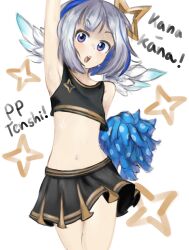Rule 34 | 1girl, absurdres, amane kanata, angel, angel wings, blue hair, cheerleader, cnuy, colored inner hair, english text, feathered wings, flat chest, gradient wings, grey hair, hair ornament, halo, highres, holoforce, hololive, jumping, looking at viewer, mini wings, miniskirt, multicolored hair, multicolored wings, navel, open mouth, pom pom (cheerleading), purple eyes, short hair, simple background, sketch, skirt, star (symbol), star halo, stomach, sweat, virtual youtuber, white background, wings