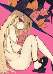 Rule 34 | abigail williams (fate), absurdres, alphy, blonde hair, blush, colorized, fate/grand order, fate (series), hat, highres, long hair, looking at viewer, nipples, nude, pink background, red eyes, shoes, stuffed animal, stuffed toy, teddy bear, third-party edit