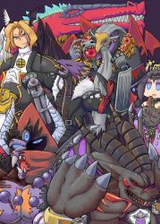 Rule 34 | 1girl, 6+boys, :3, artist request, barbamon, beelzebumon, belphemon, belphemon rage mode, belphemon sleep mode, chibi, demon, demon (digimon), demon girl, digimon, grin, highres, leviamon, lilithmon, looking at viewer, lucemon falldown mode, multiple boys, multiple persona, muscular, ogudomon, pectorals, seven great demon lords, sharp teeth, smile, teeth, wings