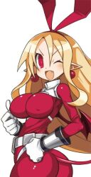 Rule 34 | 1girl, alternate breast size, ass, blonde hair, bodysuit, breasts, disgaea, flonne, happy, huge ass, large breasts, long hair, pointy ears, red eyes, solo, tagme, thesanstorm, tight clothes