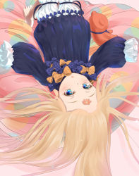 Rule 34 | 1girl, abigail williams (fate), black bow, black dress, blonde hair, bloomers, blue eyes, blush, bow, bug, butterfly, commentary request, dress, fate/grand order, fate (series), flower, forehead, hair spread out, highres, insect, long hair, long sleeves, looking at viewer, lying, no headwear, on back, orange bow, orange flower, parted bangs, parted lips, polka dot, polka dot bow, sakazakinchan, sleeves past fingers, sleeves past wrists, solo, stuffed animal, stuffed toy, teddy bear, underwear, very long hair, white bloomers