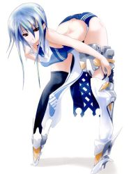 Rule 34 | 1girl, bent over, blue hair, finger to mouth, legs, long hair, mecha musume, original, panties, pupps, red eyes, solo, thighhighs, underwear