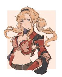 Rule 34 | 1girl, alternate hairstyle, blonde hair, blue eyes, braid, breasts, cleavage, granblue fantasy, hair intakes, hair ornament, highres, jewelry, large breasts, long hair, looking at viewer, low twintails, shimatani azu, solo, standing, twintails, very long hair, weapon, zeta (granblue fantasy)
