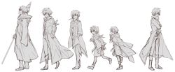 Rule 34 | 00s, 2boys, age difference, age progression, character sheet, crossed arms, drill, full body, garlock simon, greyscale, hands in pockets, kuroemon, male focus, monochrome, multiple boys, multiple persona, old, aged up, running, simon (ttgl), sketch, tengen toppa gurren lagann, walking, white background, aged down