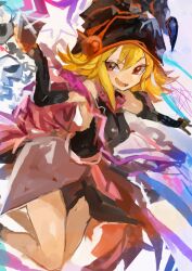 1girl absurdres bare_shoulders black_dress black_hat blonde_hair breasts dress duel_monster gagaga_girl hat highres holding holding_phone kaamin_(mariarose753) medium_breasts phone sketch solo yu-gi-oh!